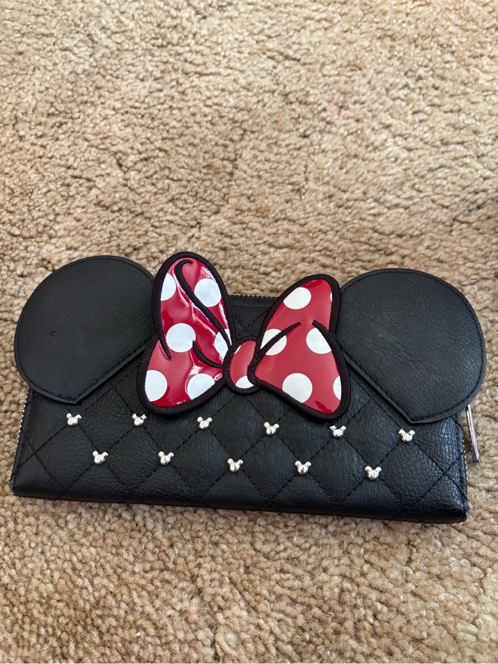 Loungefly Black Quilted Minnie Ears Wallet with Red Polka Dot Bow